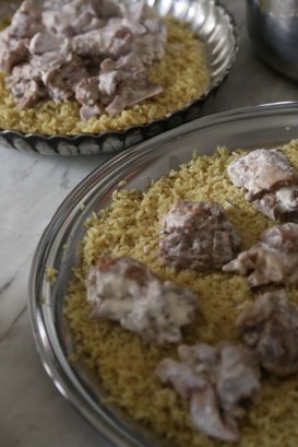 Making Mansaf Recipe rice lamb