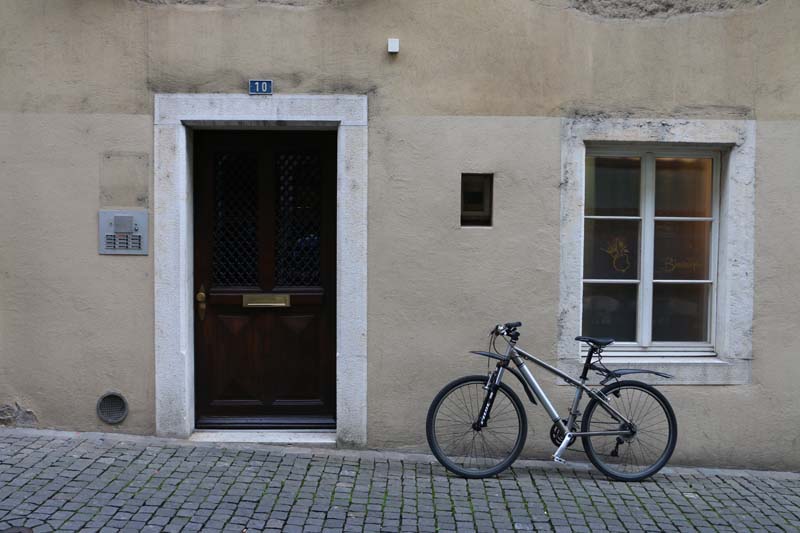 Bicycle door in the gothic medieval town of switzerland