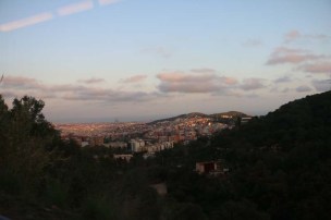 Barcelona city view over sunset