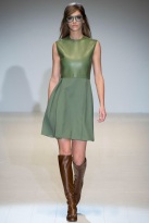 green dress with leather Earth colors ready to wear
